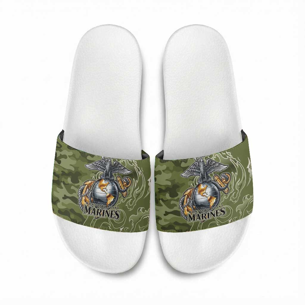 Montford Point Marines Slide Sandals Flame Fire Military Green Camo
