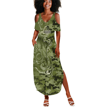 Montford Point Marines Summer Maxi Dress Flame Fire Military Green Camo