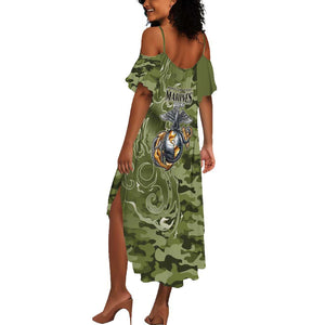 Montford Point Marines Summer Maxi Dress Flame Fire Military Green Camo
