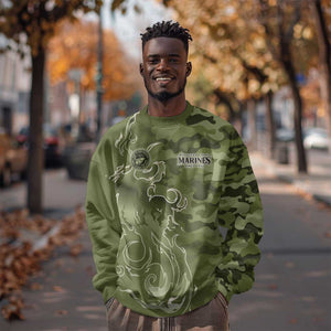 Montford Point Marines Sweatshirt Flame Fire Military Green Camo