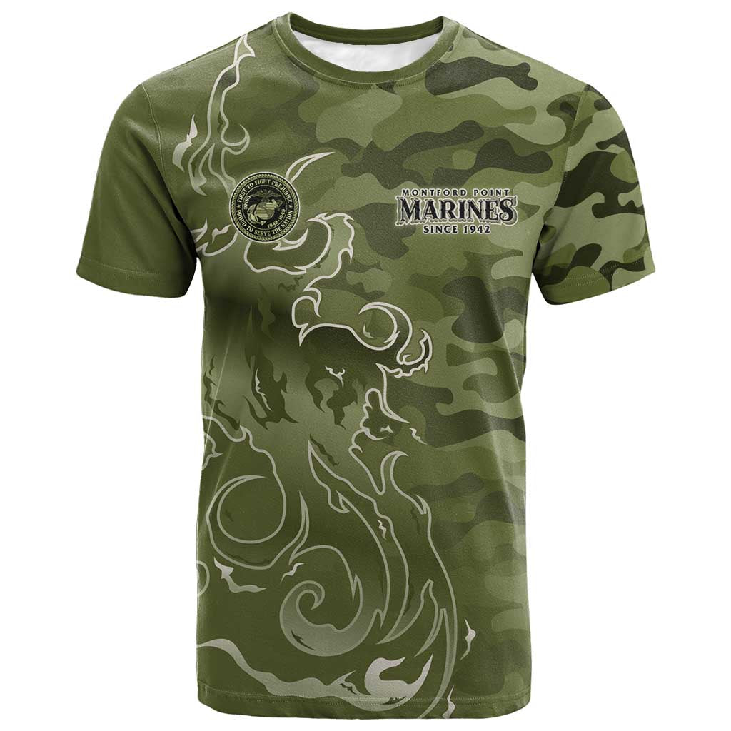 Montford Point Marines T shirt Flame Fire Military Green Camo