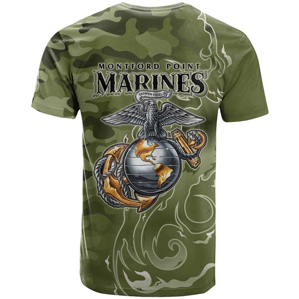 Montford Point Marines T shirt Flame Fire Military Green Camo