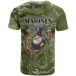Montford Point Marines T shirt Flame Fire Military Green Camo