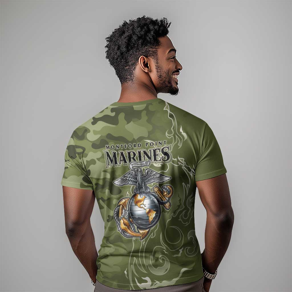 Montford Point Marines T shirt Flame Fire Military Green Camo