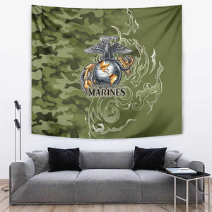 Montford Point Marines Tapestry Flame Fire Military Green Camo