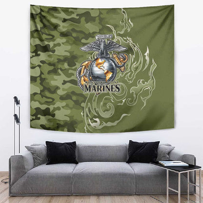 Montford Point Marines Tapestry Flame Fire Military Green Camo