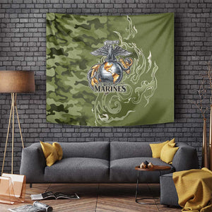 Montford Point Marines Tapestry Flame Fire Military Green Camo