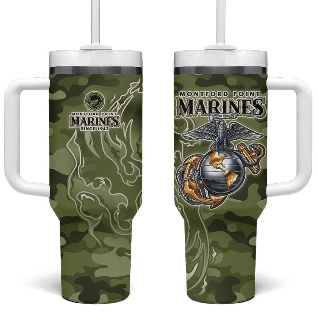 Montford Point Marines Tumbler With Handle Flame Fire Military Green Camo