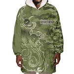 Montford Point Marines Wearable Blanket Hoodie Flame Fire Military Green Camo