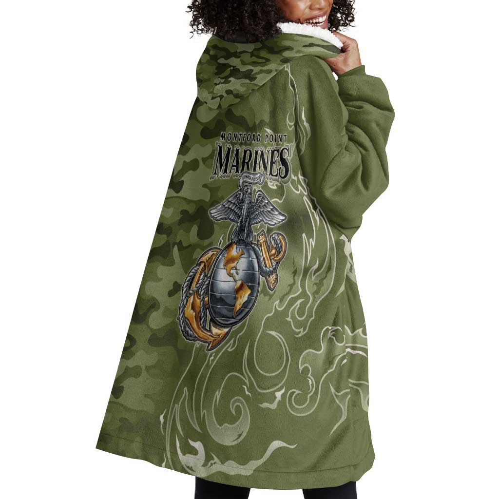 Montford Point Marines Wearable Blanket Hoodie Flame Fire Military Green Camo