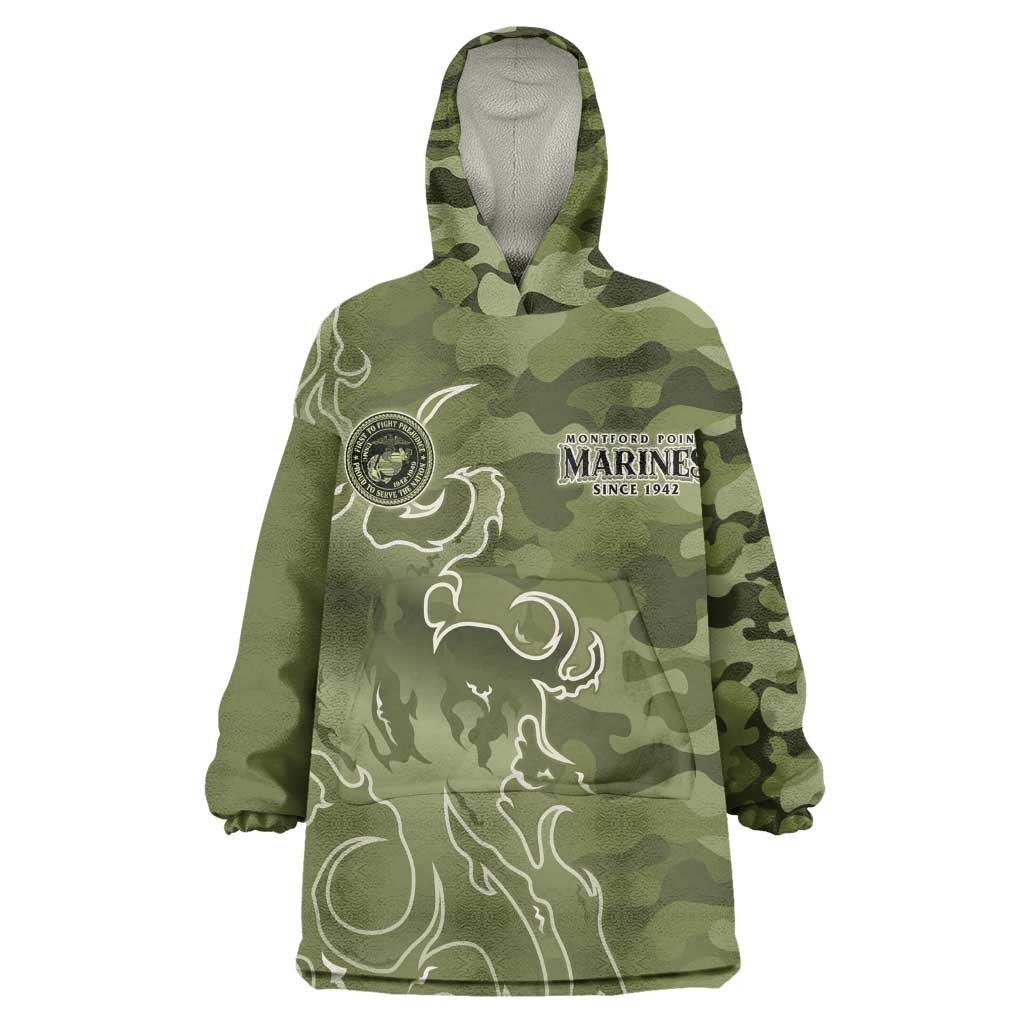 Montford Point Marines Wearable Blanket Hoodie Flame Fire Military Green Camo