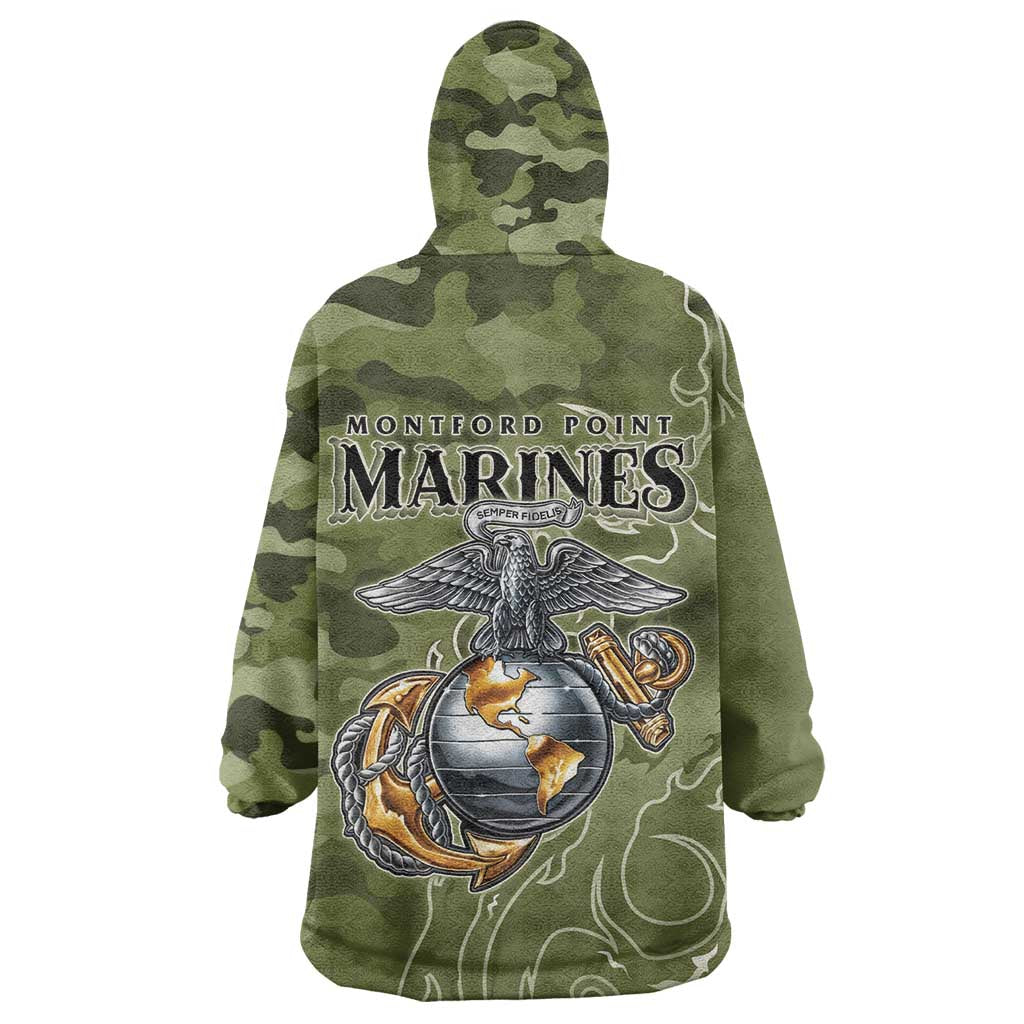 Montford Point Marines Wearable Blanket Hoodie Flame Fire Military Green Camo