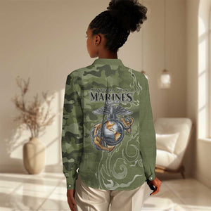 Montford Point Marines Women Casual Shirt Flame Fire Military Green Camo