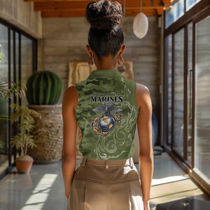 Montford Point Marines Women Sleeveless Polo Shirt Flame Fire Military Green Camo