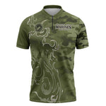 Montford Point Marines Zipper Polo Shirt Flame Fire Military Green Camo