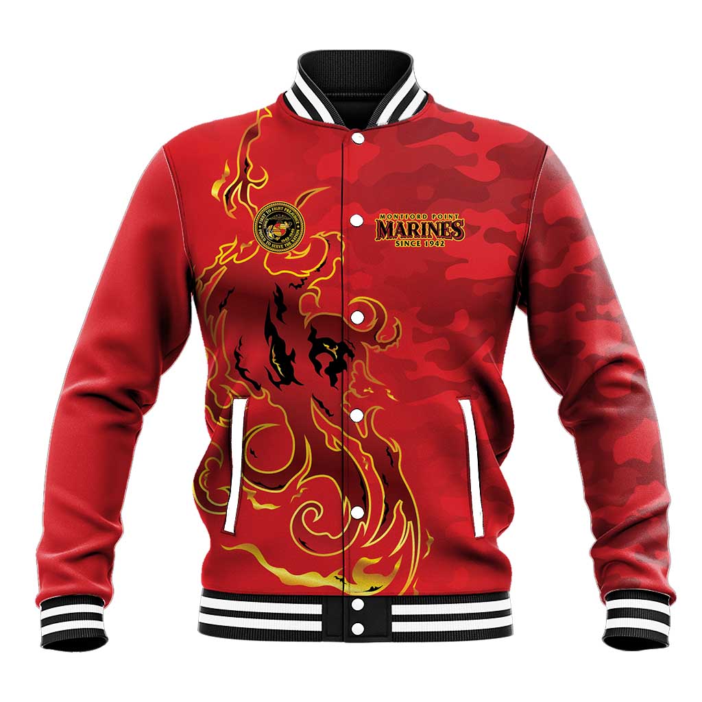 Montford Point Marines Baseball Jacket Flame Fire Military Red Camo