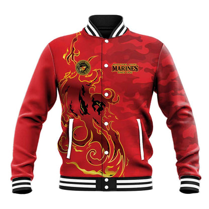 Montford Point Marines Baseball Jacket Flame Fire Military Red Camo