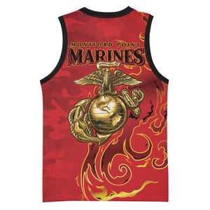 Montford Point Marines Basketball Jersey Flame Fire Military Red Camo