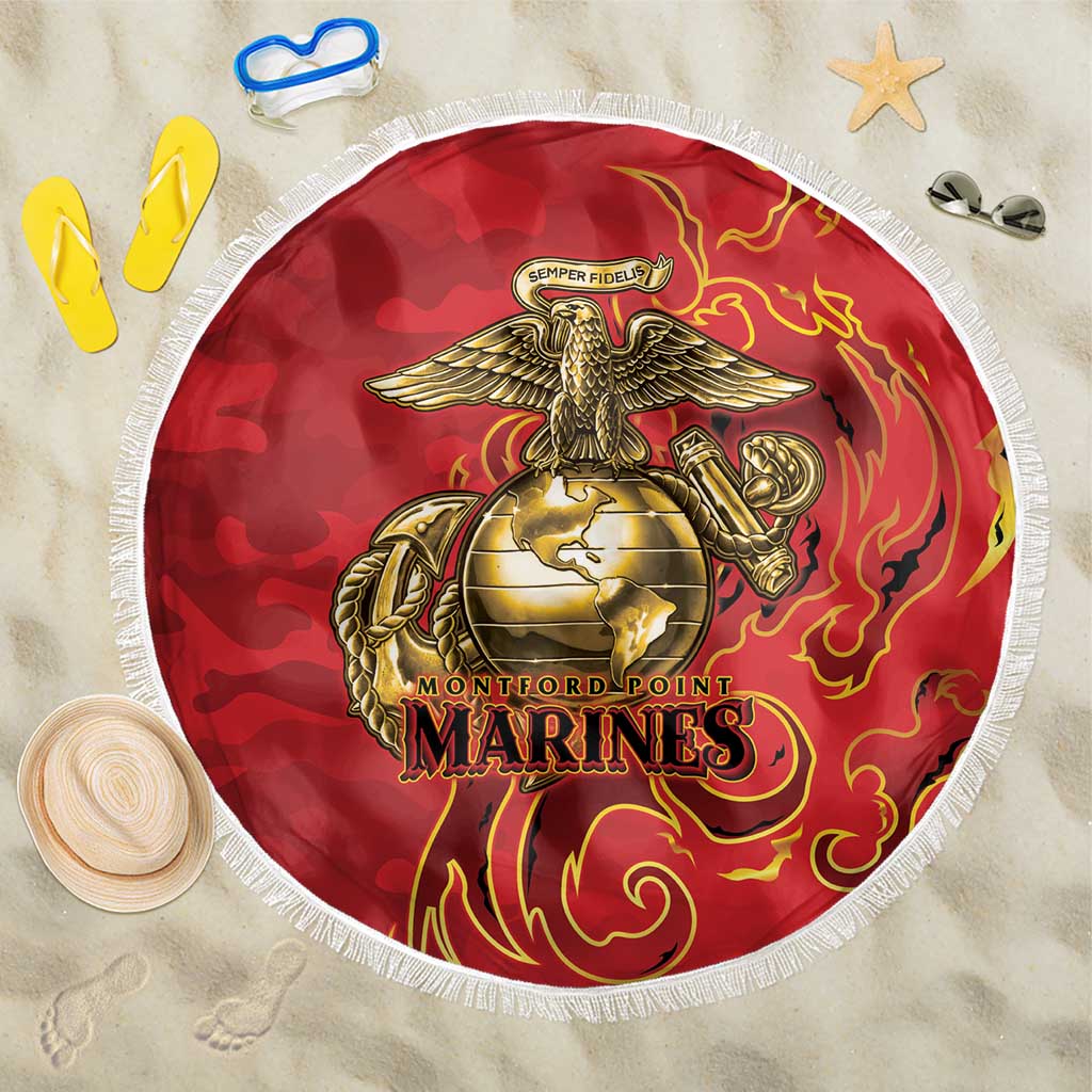 Montford Point Marines Beach Blanket Flame Fire Military Red Camo