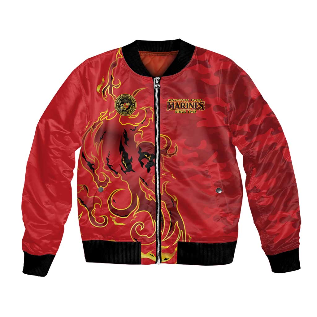 Montford Point Marines Bomber Jacket Flame Fire Military Red Camo
