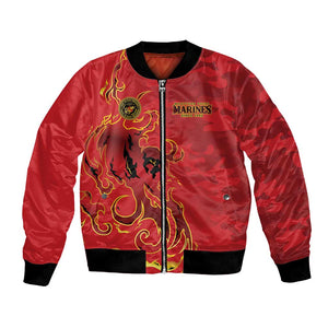 Montford Point Marines Bomber Jacket Flame Fire Military Red Camo