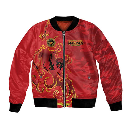 Montford Point Marines Bomber Jacket Flame Fire Military Red Camo