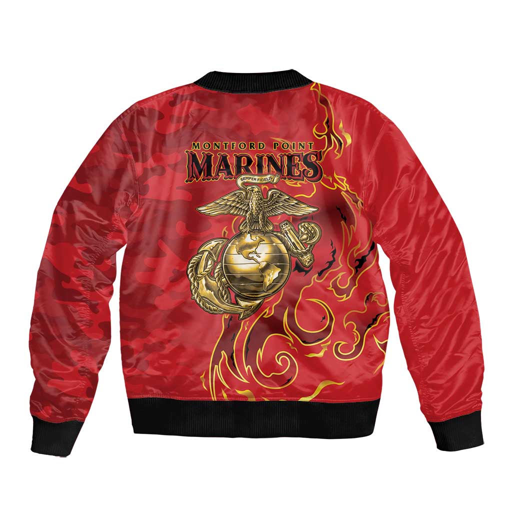 Montford Point Marines Bomber Jacket Flame Fire Military Red Camo