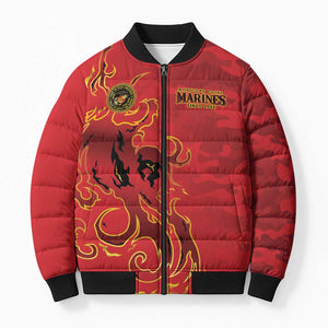 Montford Point Marines Bomber Puffer Jacket Flame Fire Military Red Camo