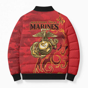 Montford Point Marines Bomber Puffer Jacket Flame Fire Military Red Camo