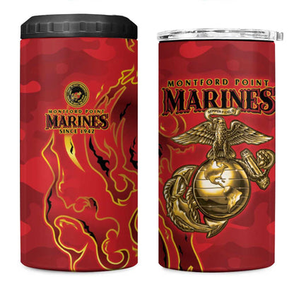 Montford Point Marines 4 in 1 Can Cooler Tumbler Flame Fire Military Red Camo