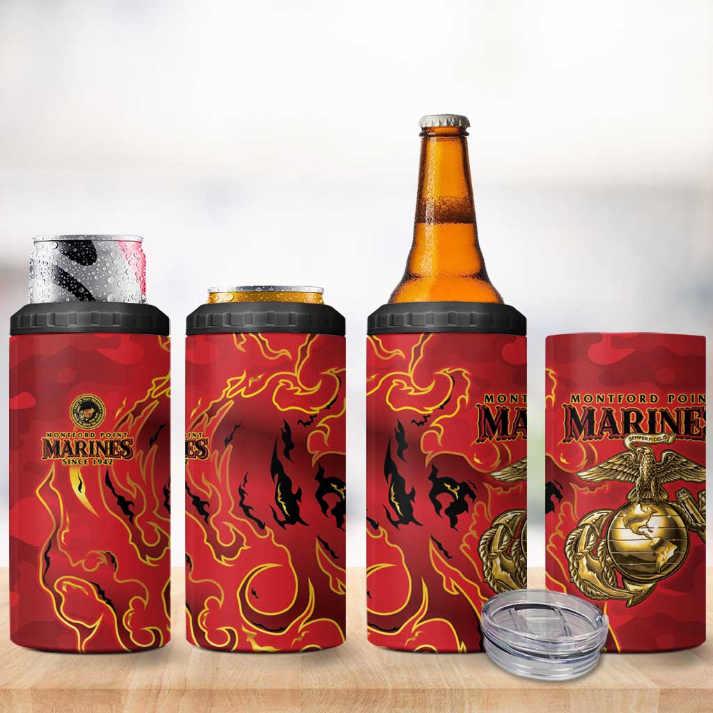 Montford Point Marines 4 in 1 Can Cooler Tumbler Flame Fire Military Red Camo