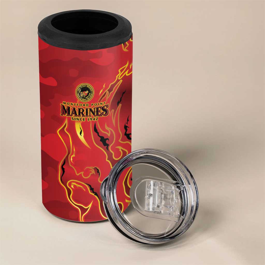 Montford Point Marines 4 in 1 Can Cooler Tumbler Flame Fire Military Red Camo