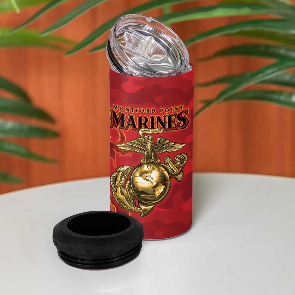 Montford Point Marines 4 in 1 Can Cooler Tumbler Flame Fire Military Red Camo