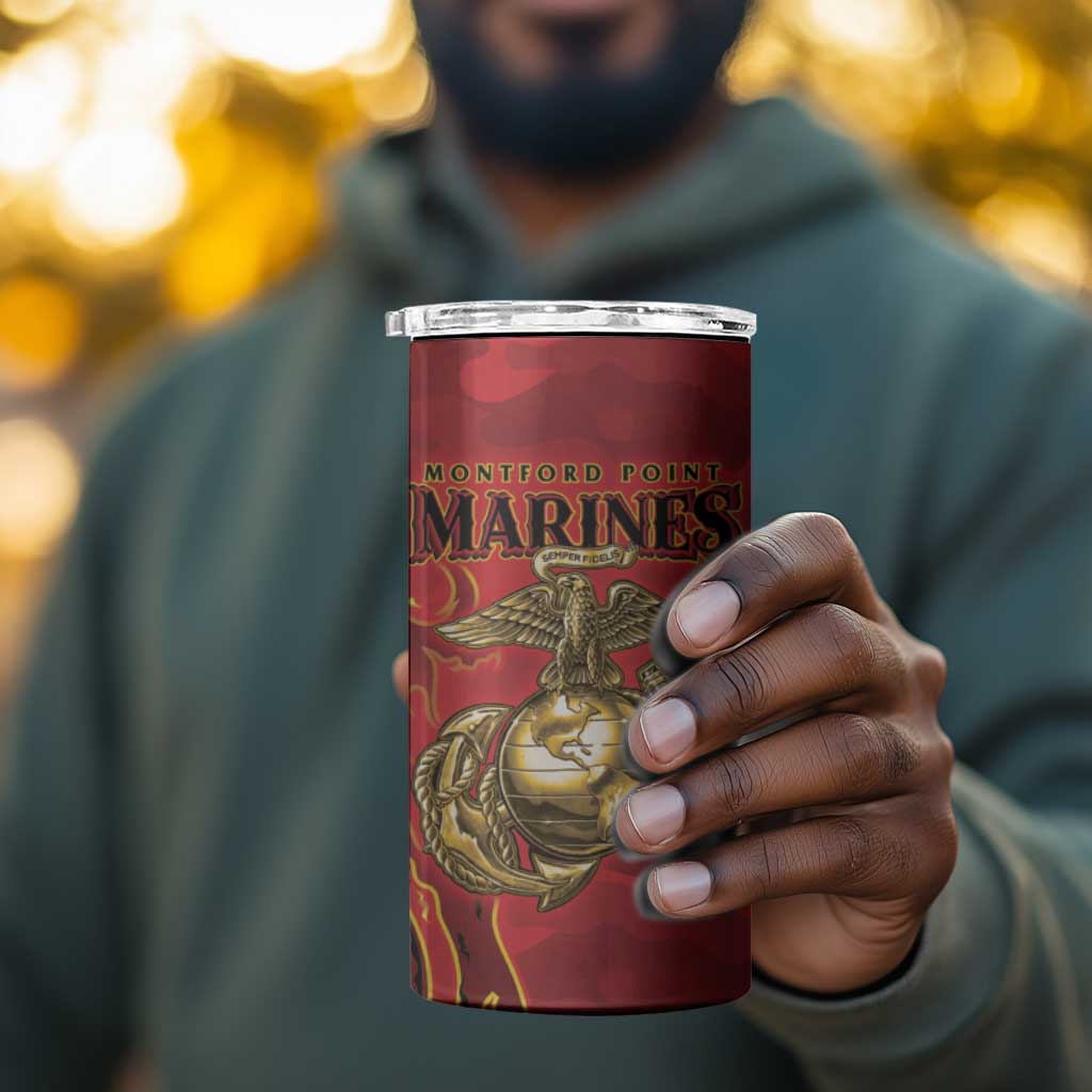 Montford Point Marines 4 in 1 Can Cooler Tumbler Flame Fire Military Red Camo