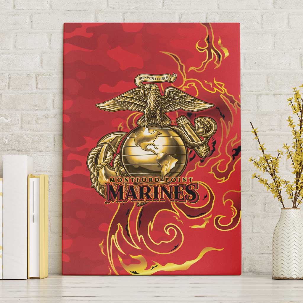 Montford Point Marines Canvas Wall Art Flame Fire Military Red Camo