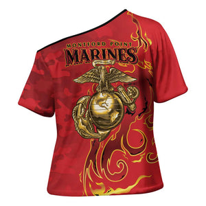 Montford Point Marines Cross Shoulder Shirt Flame Fire Military Red Camo