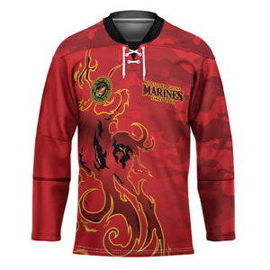 Montford Point Marines Hockey Jersey Flame Fire Military Red Camo