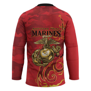 Montford Point Marines Hockey Jersey Flame Fire Military Red Camo