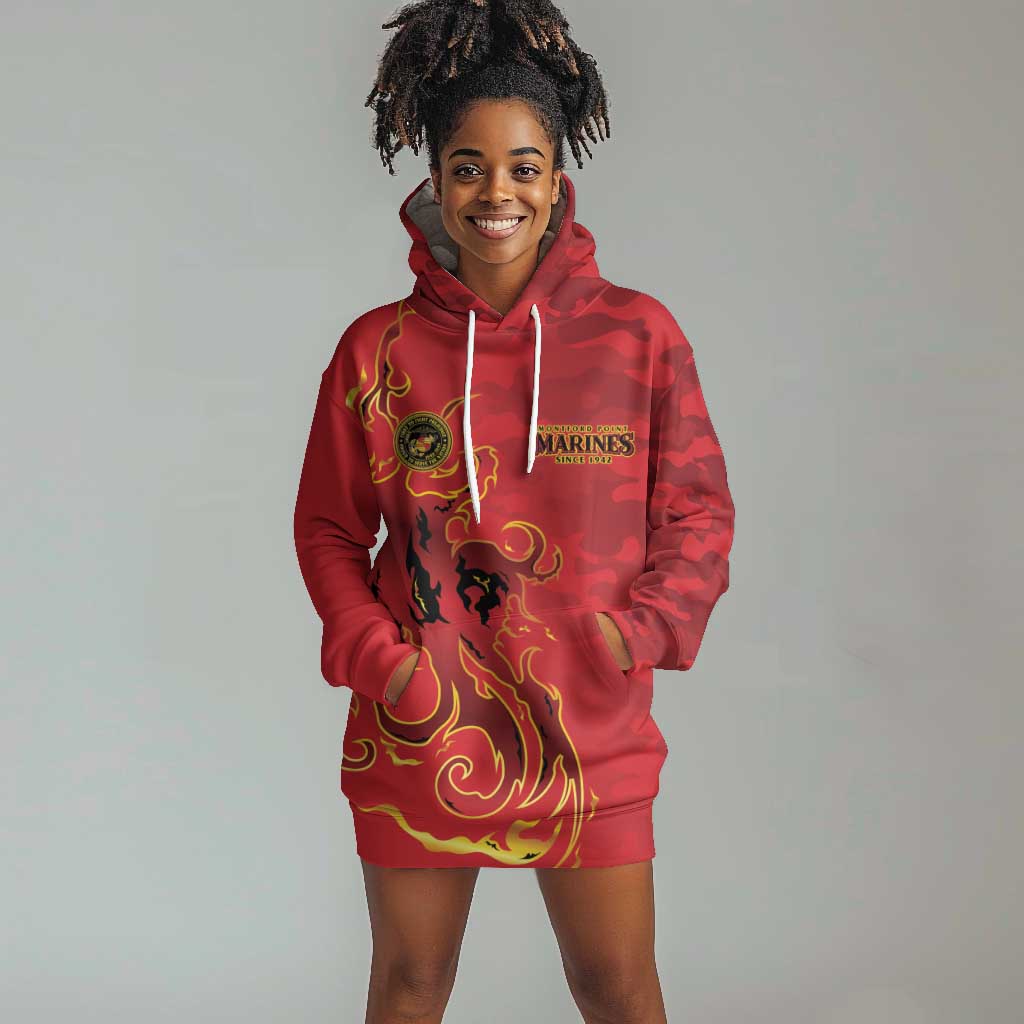 Montford Point Marines Hoodie Dress Flame Fire Military Red Camo