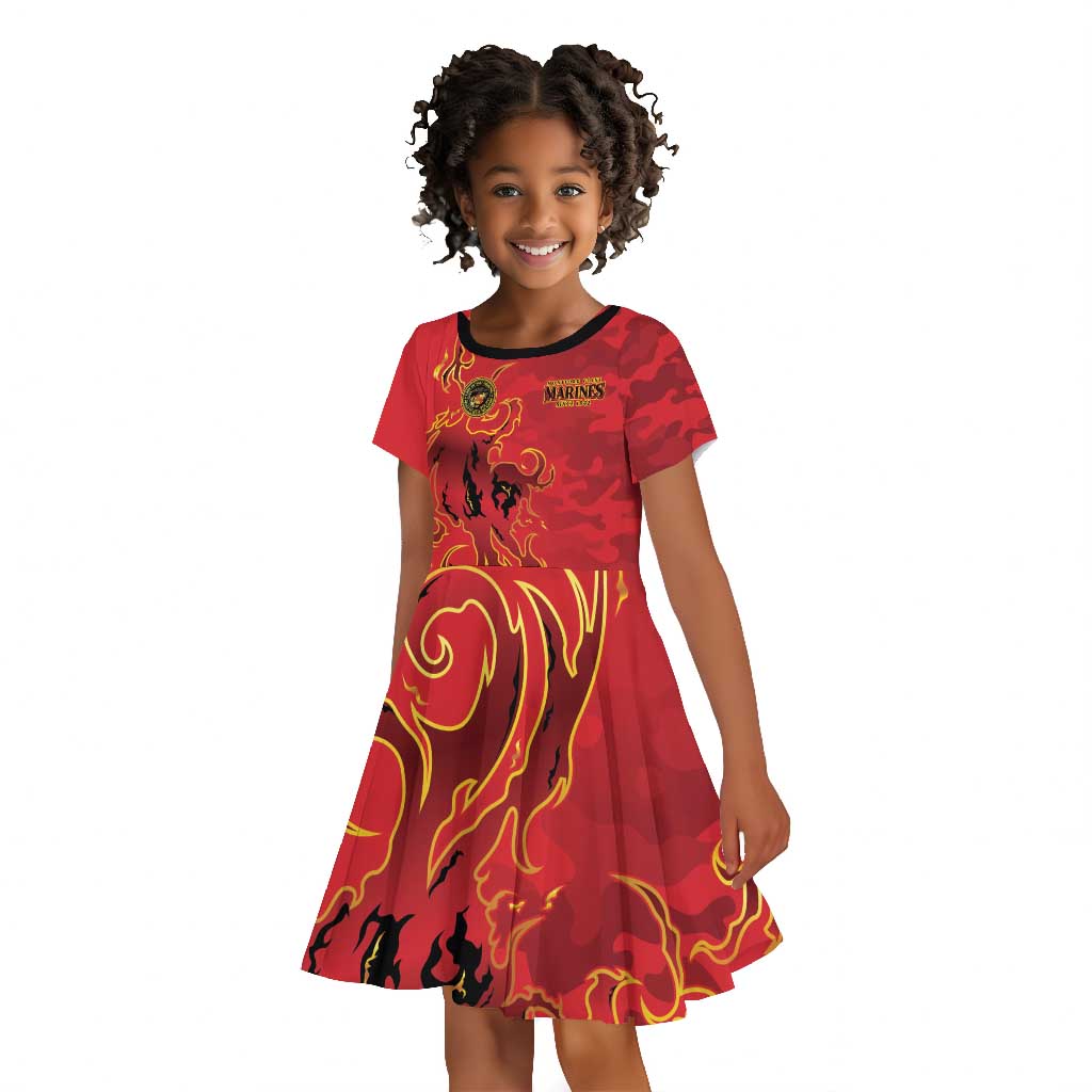 Montford Point Marines Kid Short Sleeve Dress Flame Fire Military Red Camo