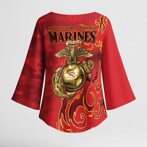Montford Point Marines Kimono Sleeve Blouse Flame Fire Military Red Camo