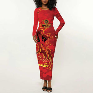 Montford Point Marines Long Sleeve Bodycon Dress Flame Fire Military Red Camo