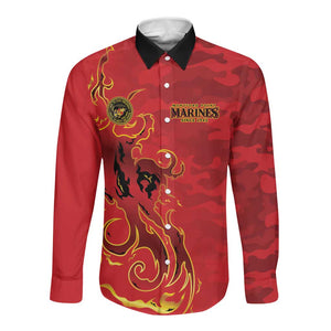 Montford Point Marines Long Sleeve Button Shirt Flame Fire Military Red Camo