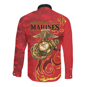 Montford Point Marines Long Sleeve Button Shirt Flame Fire Military Red Camo