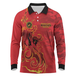 Montford Point Marines Long Sleeve Polo Shirt Flame Fire Military Red Camo