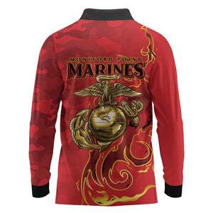 Montford Point Marines Long Sleeve Polo Shirt Flame Fire Military Red Camo