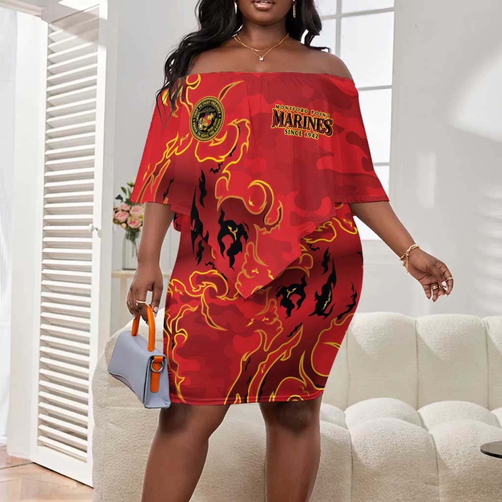 Montford Point Marines Off Shoulder Short Dress Flame Fire Military Red Camo