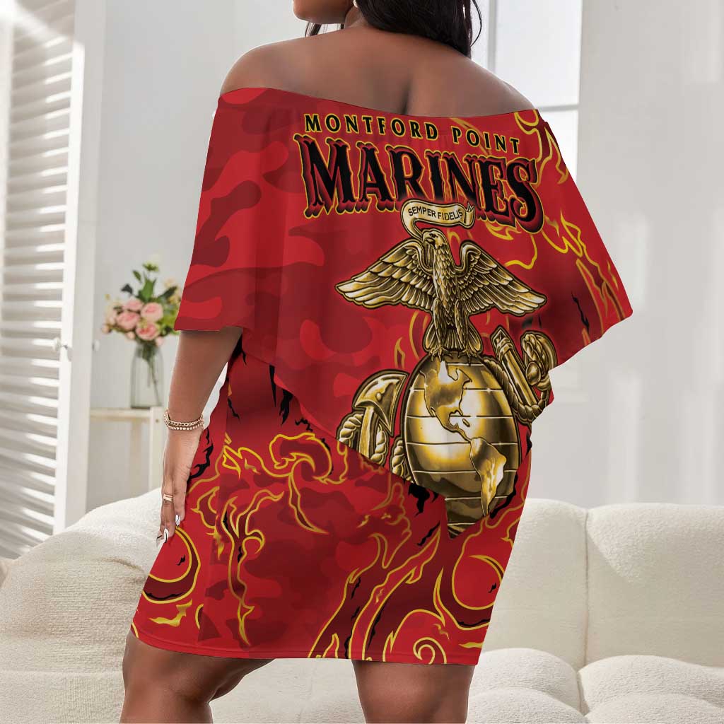 Montford Point Marines Off Shoulder Short Dress Flame Fire Military Red Camo