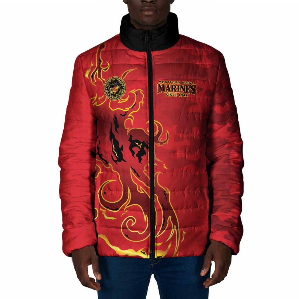 Montford Point Marines Padded Jacket Flame Fire Military Red Camo