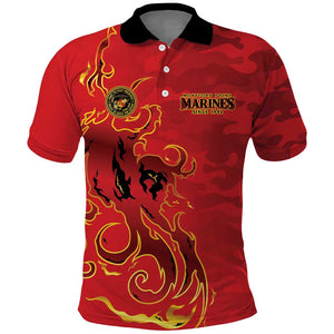 Montford Point Marines Polo Shirt Flame Fire Military Red Camo